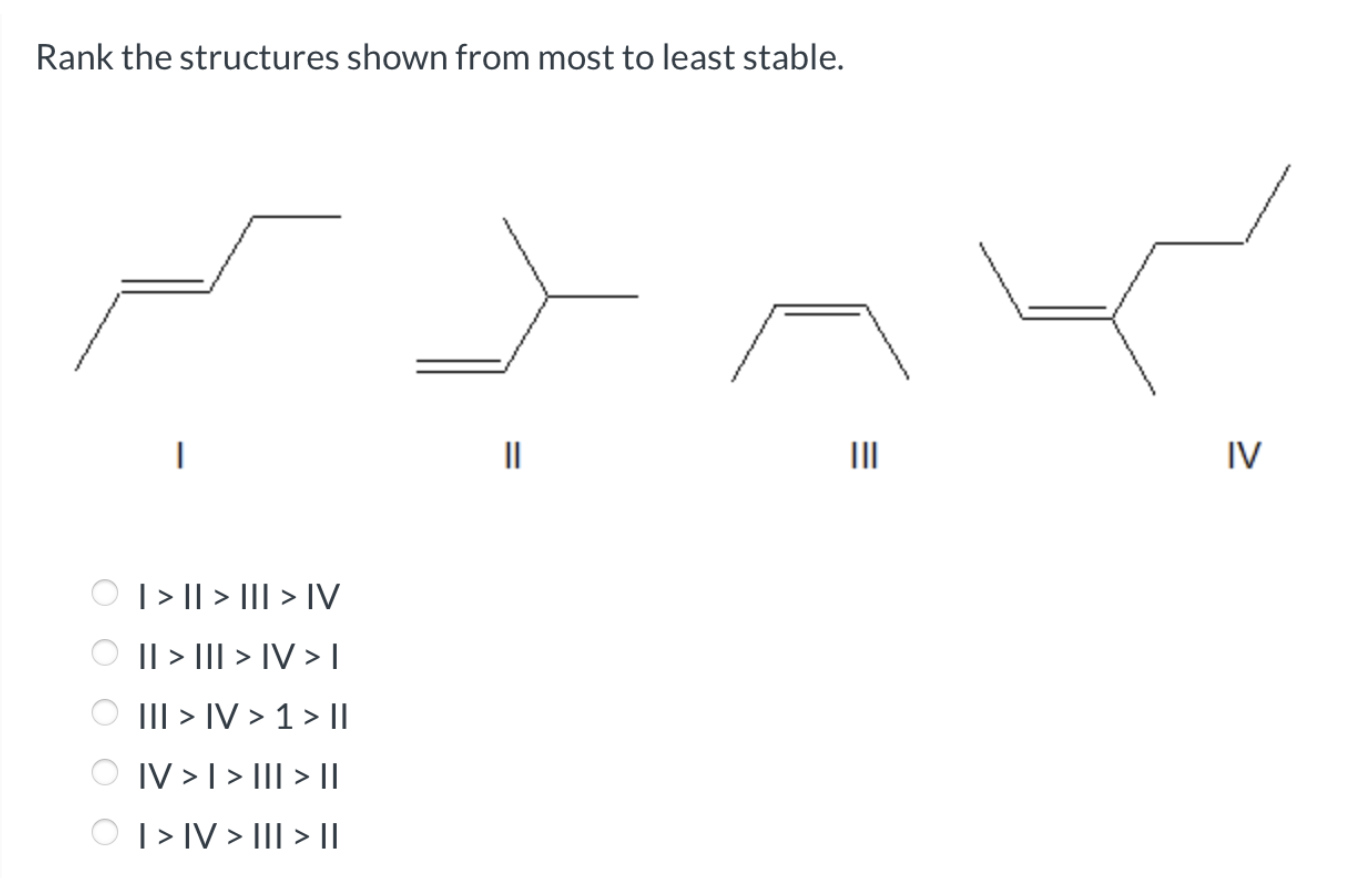 Solved Rank the structures shown from most to least stable. | Chegg.com