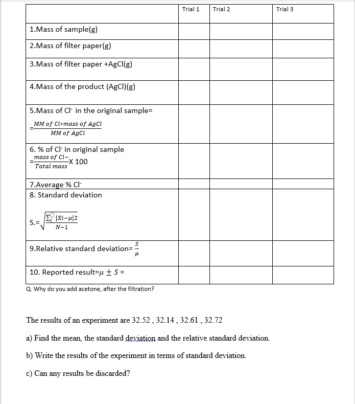 Solved Using the following data determine the average mass | Chegg.com