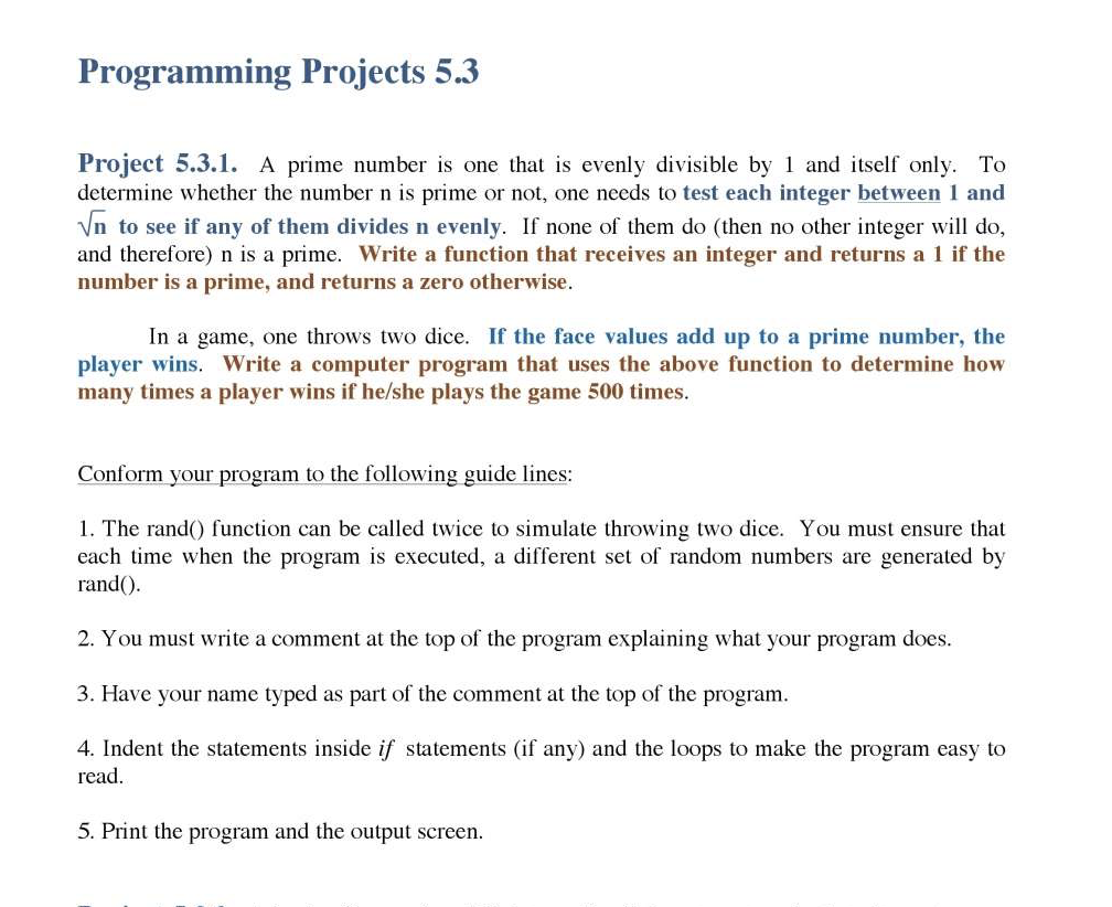 Solved Project 5.3.1. A prime number is one that is evenly | Chegg.com