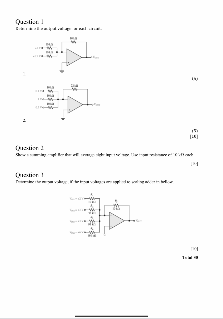Solved Question 1 Determine the output voltage for each | Chegg.com