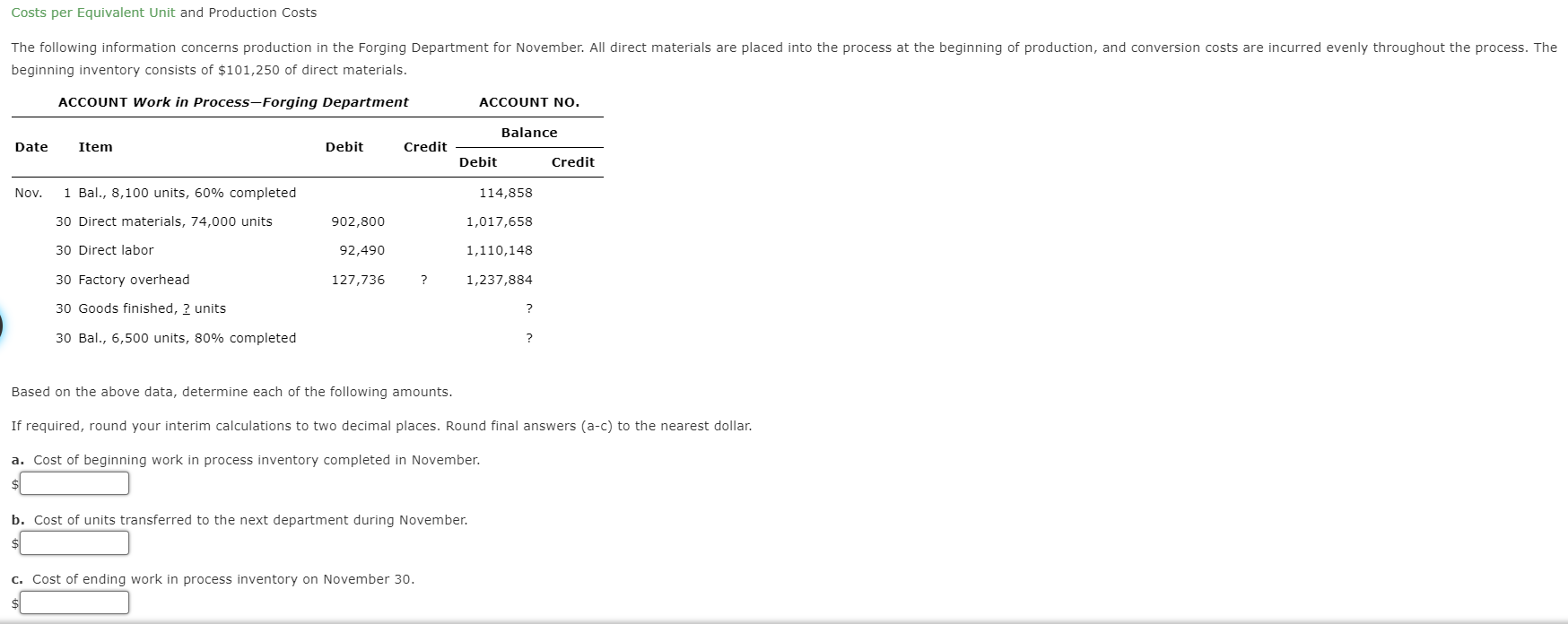 Solved d.) Costs per equivalent unit of direct materials and