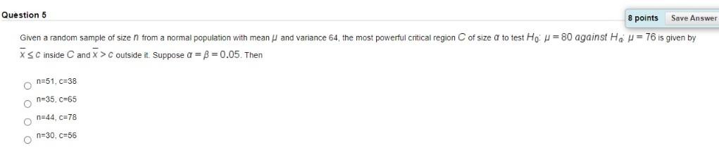 Solved Save Answer Question 4 8 points Given a random sample | Chegg.com