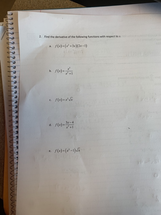 Solved 2. Find the derivative of the following functions | Chegg.com