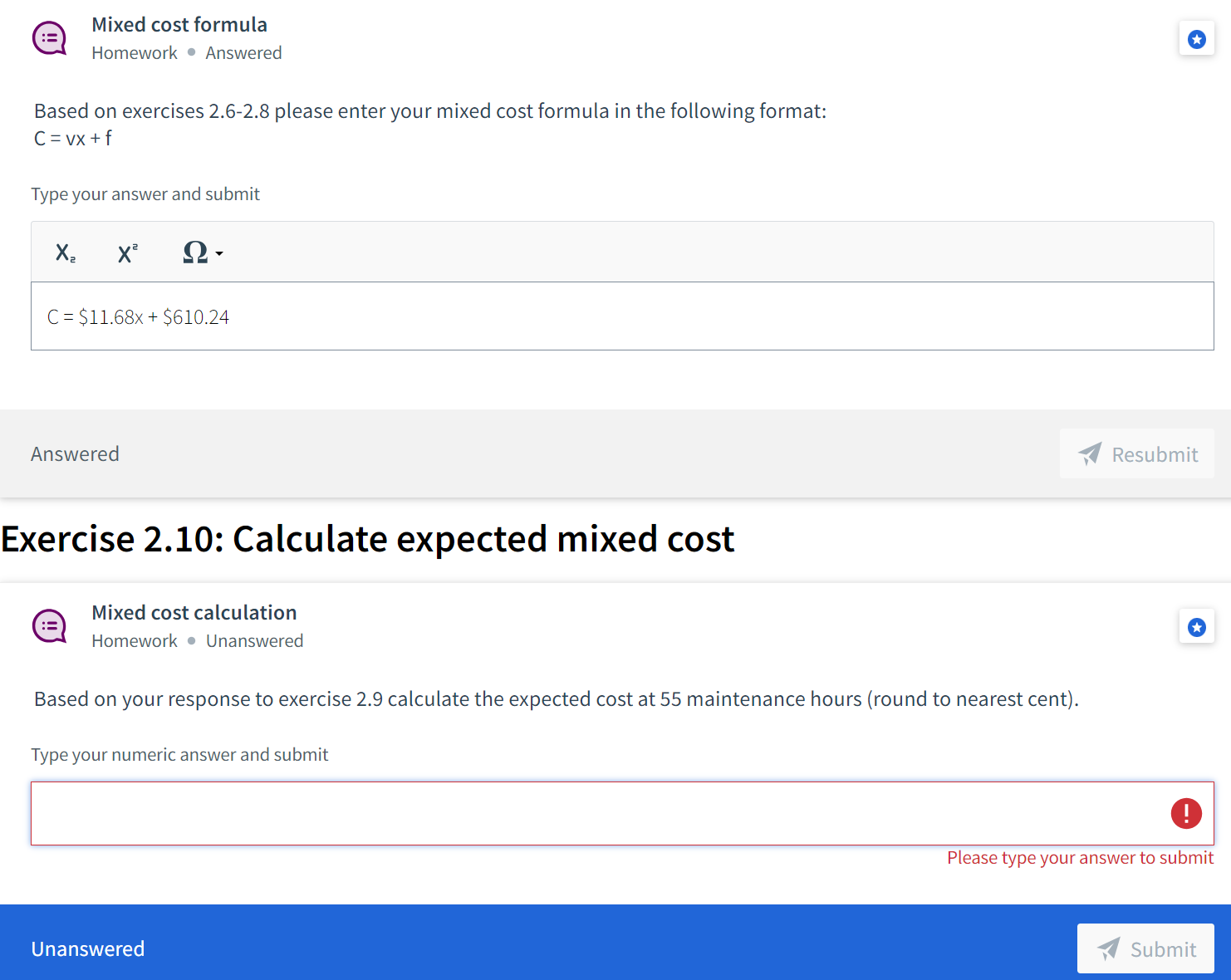 Solved Mixed cost formula Homework • Answered Based on