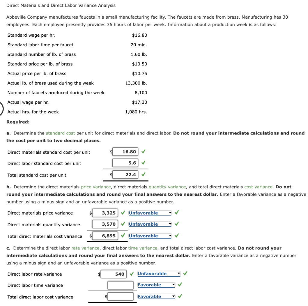 Solved Direct Materials And Direct Labor Variance Analysis 8649