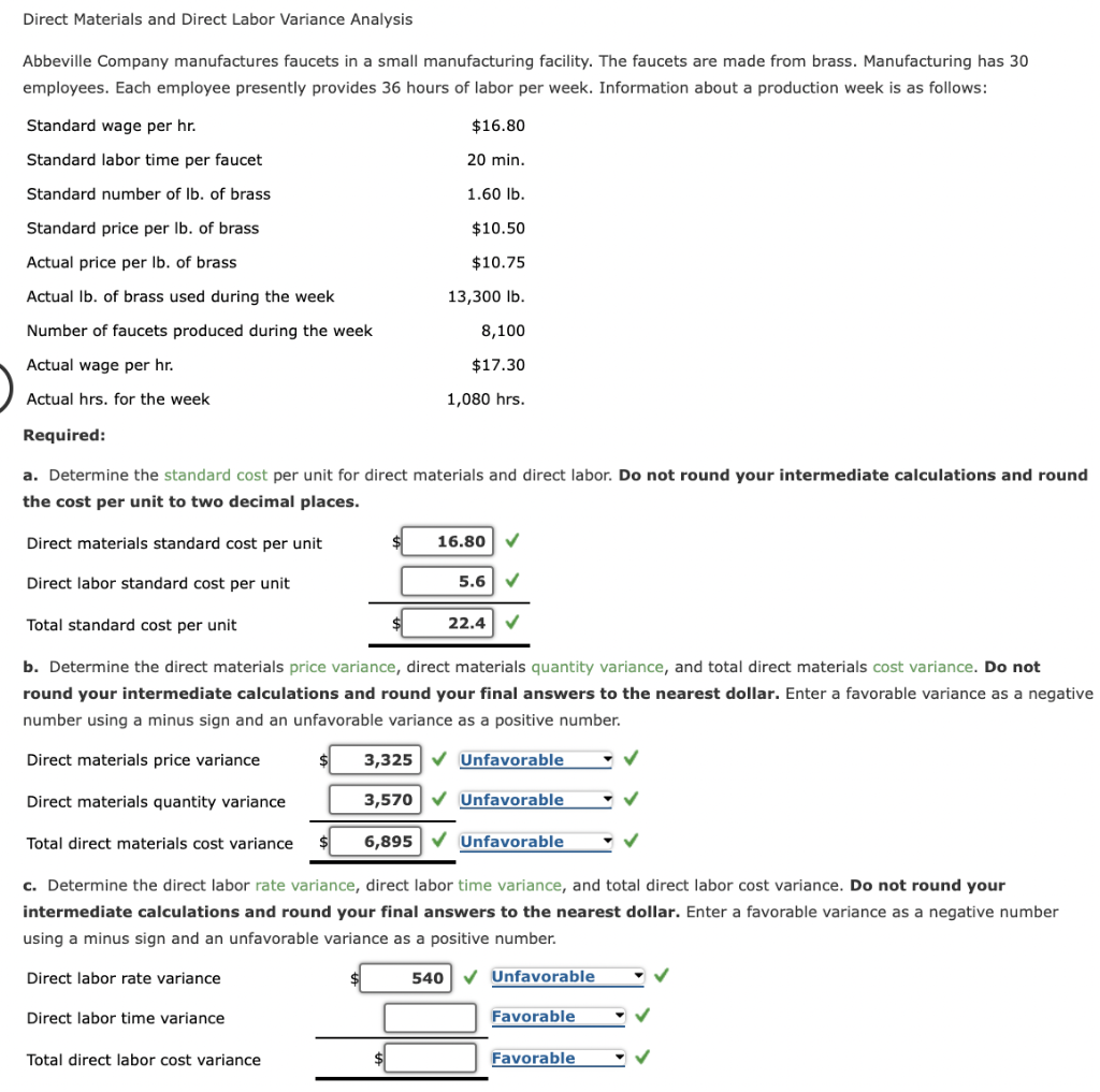 Solved Direct Materials And Direct Labor Variance Analysis Chegg
