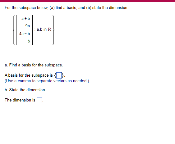 Solved For the subspace below, (a) find a basis, and (b) | Chegg.com