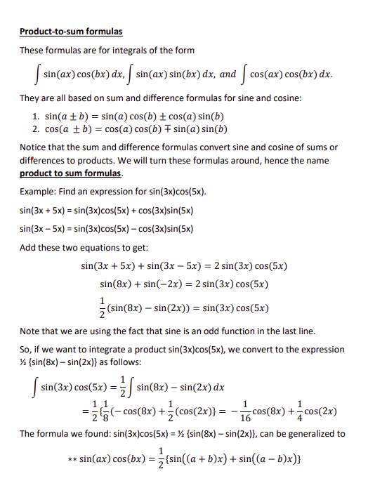 Solved Product-to-sum formulas These formulas are for | Chegg.com