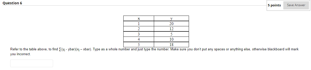Solved Question 6 5 points Save Answer X y 1 20 2 12 3 5 4 | Chegg.com