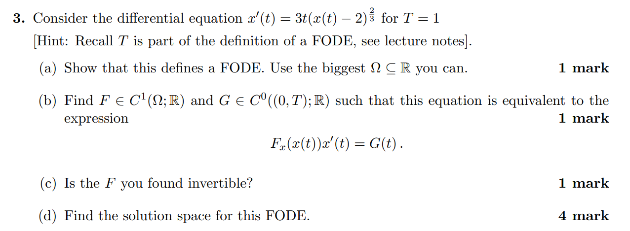 Solved 3 Consider The Differential Equation  X t 3t  x 