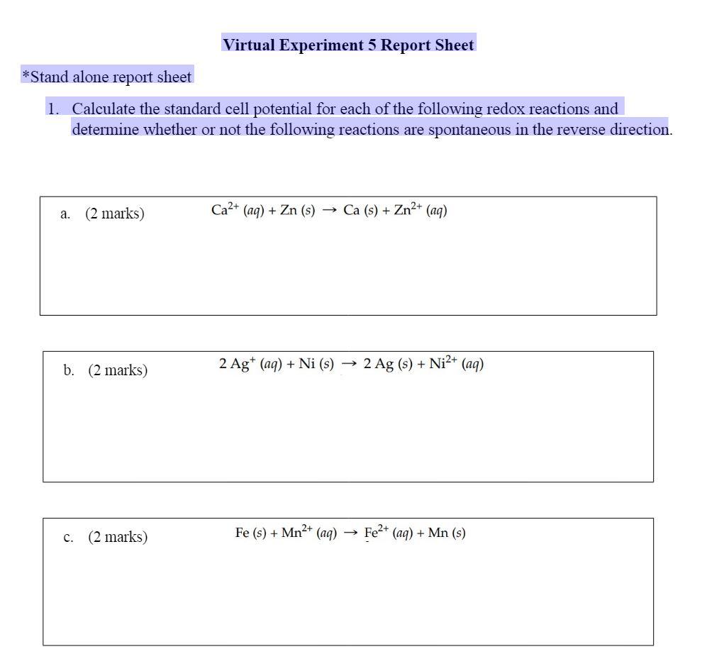 experiment 5 report sheet