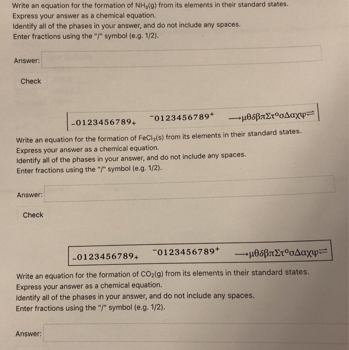 Solved Write An Equation For The Formation Of Nh3(g) From 