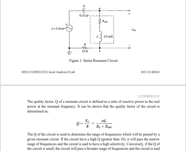 LAB OBJECTIVES 1. Calculate the resonant frequency of | Chegg.com