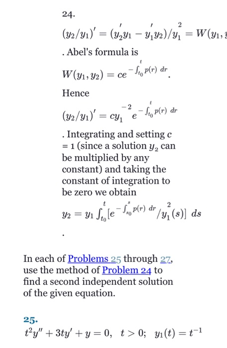 Solved 24 2 Y2 1 V W Y Abel S Formula Is W Y 2 Chegg Com