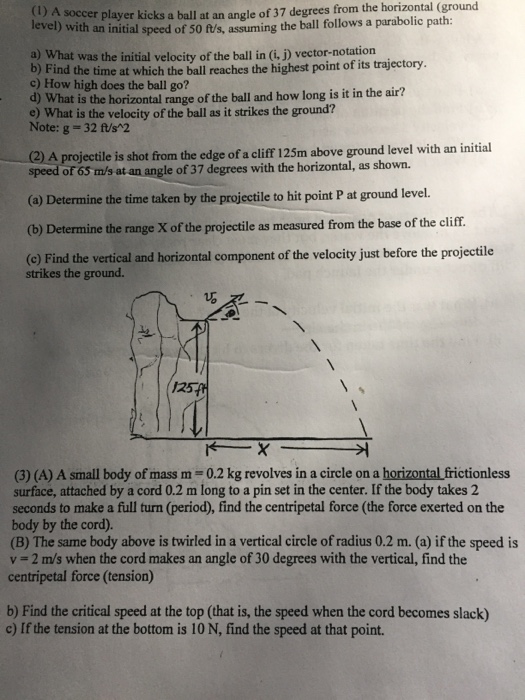 Solved soccer player kicks a ball at an angle of 37 degrees
