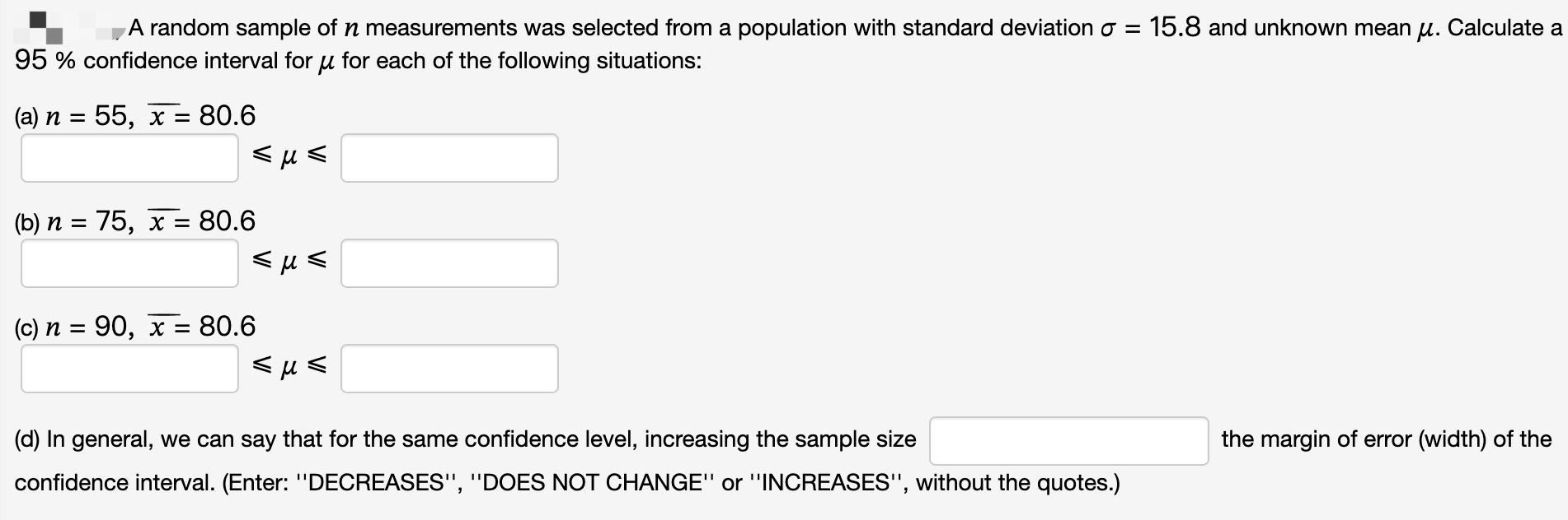 Solved A random sample of n measurements was selected from a | Chegg.com