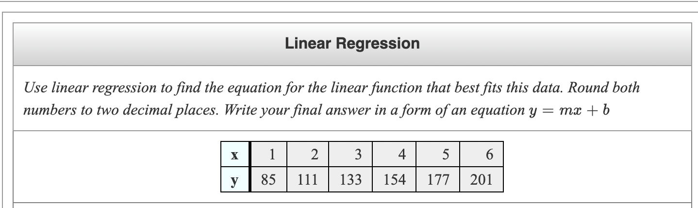 Solved Linear Regression Use linear regression to find the | Chegg.com