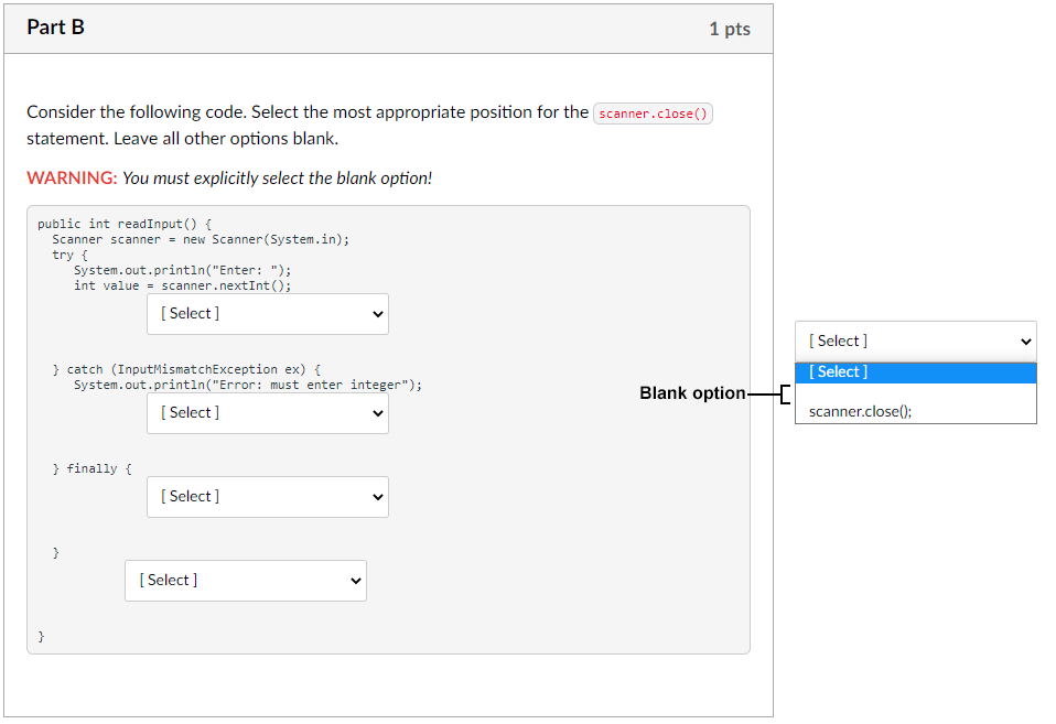 Solved Part B 1 pts Consider the following code. Select the | Chegg.com