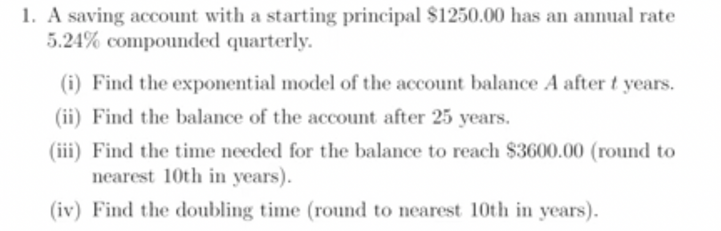 Solved A Saving Account With A Starting Principal $1250.00 