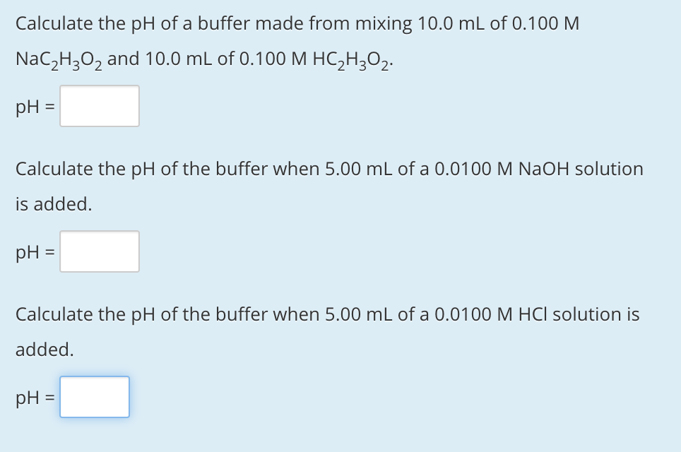 Solved Calculate the pH of a buffer made from mixing 10.0 mL | Chegg.com