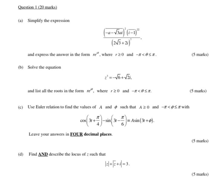 Solved Question 1 20 Marks A Simplify The Expression