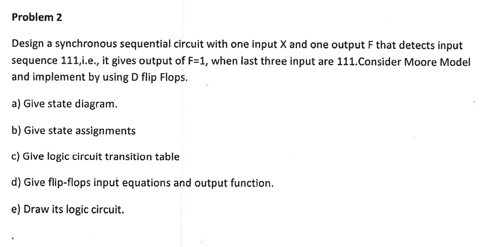 Solved Problem 2 Design a synchronous sequential circuit | Chegg.com