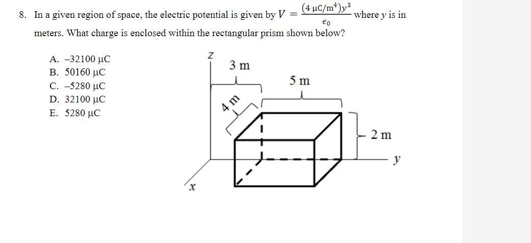 Solved 8. In a given region of space, the electric potential | Chegg.com