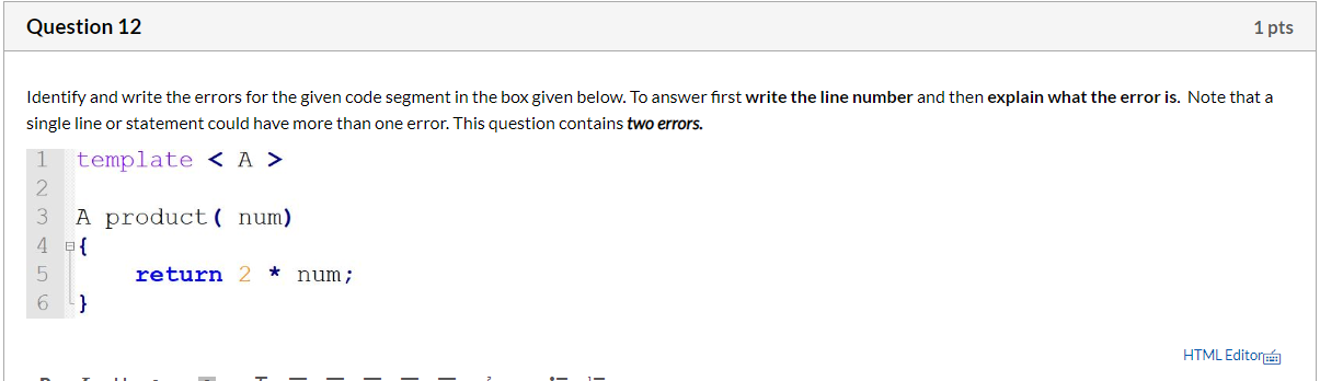 Solved Question 11 1 pts Identify and write the errors for | Chegg.com