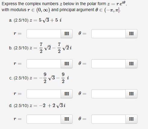 Solved ie Express the complex numbers z below in the polar | Chegg.com