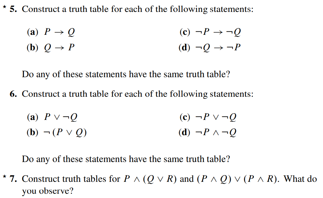 Solved * 5. Construct a truth table for each of the | Chegg.com