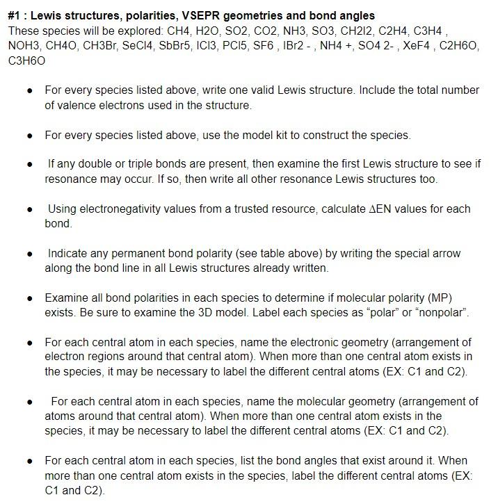 Solved 1 Lewis structures polarities VSEPR geometries Chegg