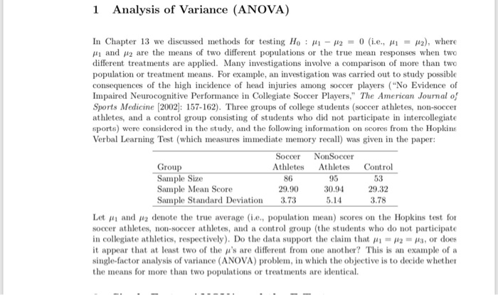 Solved 1 Analysis of Variance (ANOVA) In Chapter 13 we | Chegg.com