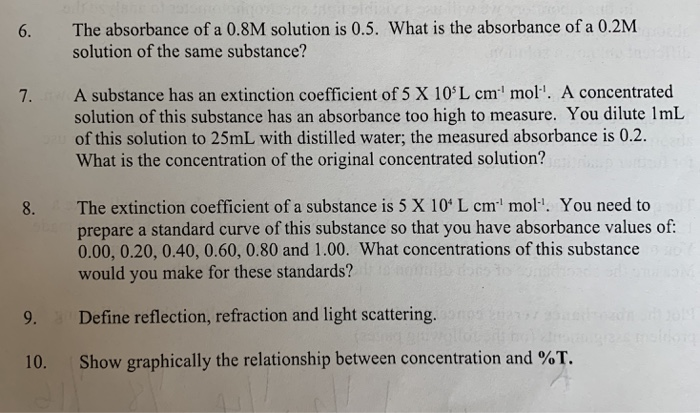 Solved The absorbance of a 0.8M solution is 0.5. What is the | Chegg.com