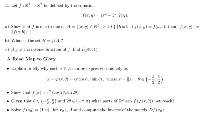 Solved 2 Let F R2 → R2 Be Defined By The Equation F X Y