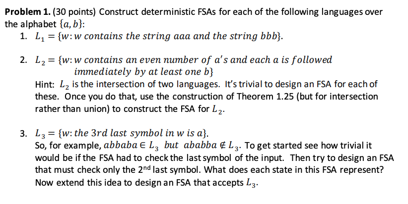 Solved: Problem 1 30 Points Construct Deterministic Fsas F