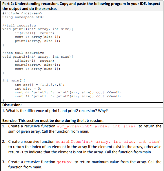 Solved Part 2: Understanding recursion. Copy and paste the | Chegg.com
