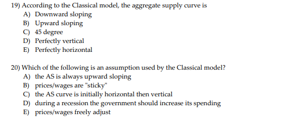 solved in the classical model, a decrease in aggregate... Solved 19) According to the Classical model, the aggregate | Chegg.com