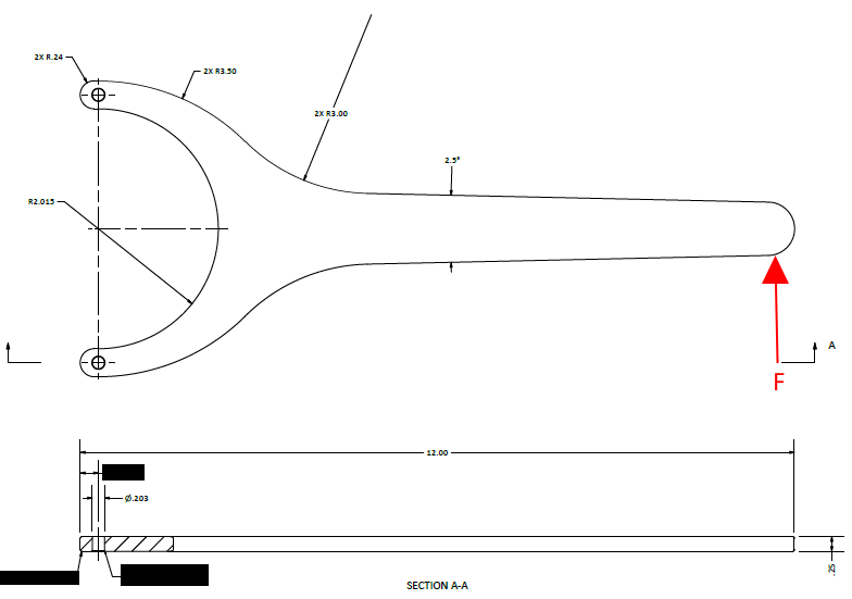 Solved The pin spanner wrench shown has a force, F, of 10lbs