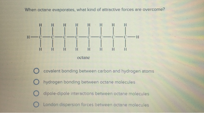 Solved When octane evaporates, what kind of attractive | Chegg.com