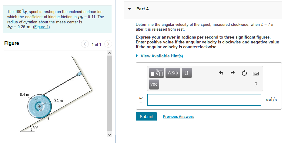 Solved The 100-kg spool is resting on the inclined surface | Chegg.com
