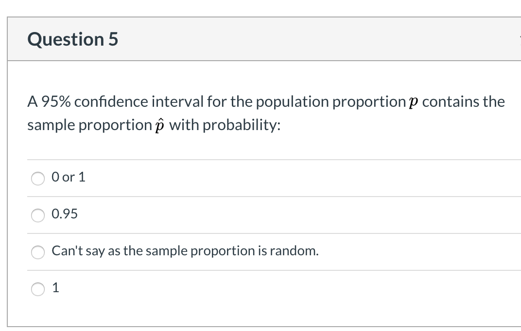 Solved Question 5 A 95% confidence interval for the | Chegg.com
