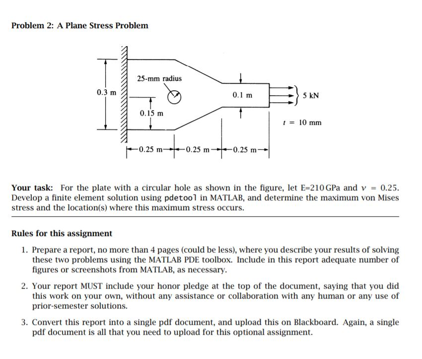Problem 2: A Plane Stress Problem 25-mm radius 0.3 m | Chegg.com