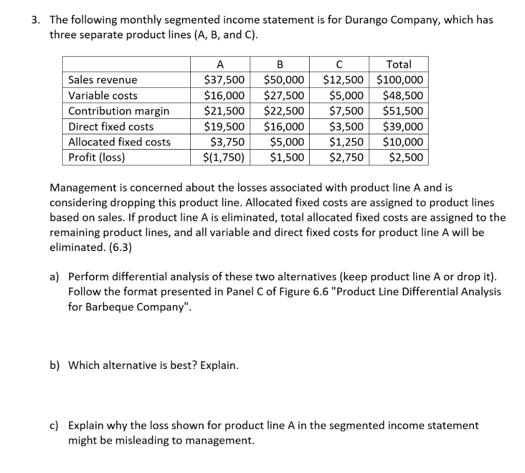 Segmented Income Statement Using Contribution Solved 3. The following monthly segmented income statement | Chegg.com