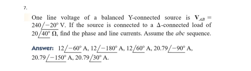 Solved One line voltage of a balanced Y-connected source is | Chegg.com