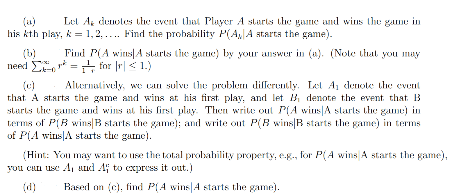 Solved Suppose two players A and B play the following game. | Chegg.com