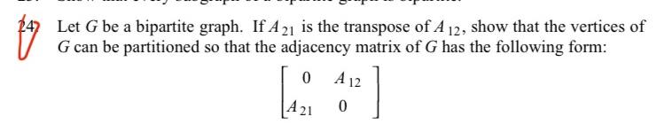 Solved 伊 Let G be a bipartite graph. If A 21 is the | Chegg.com