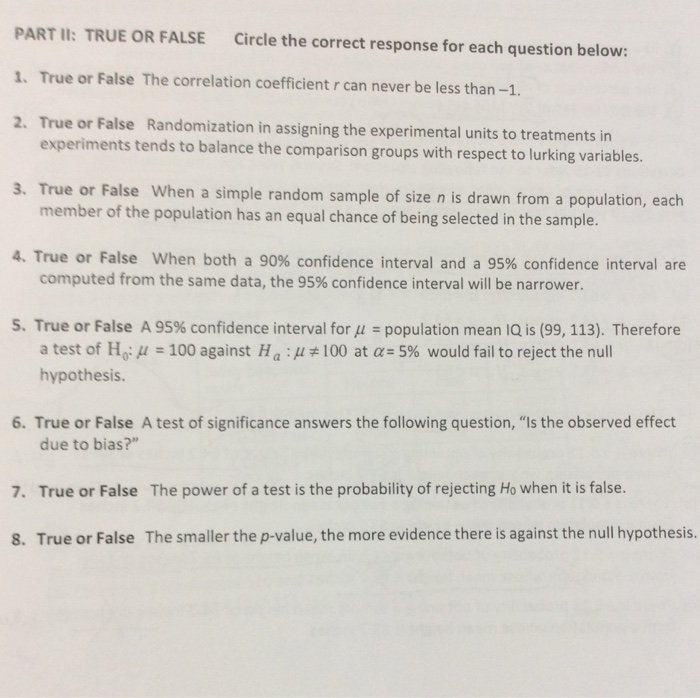 Solved TRUE OR FALSE Circle the correct response for each | Chegg.com