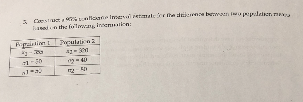 Solved 3 Construct a 95% confidence interval estimate for | Chegg.com