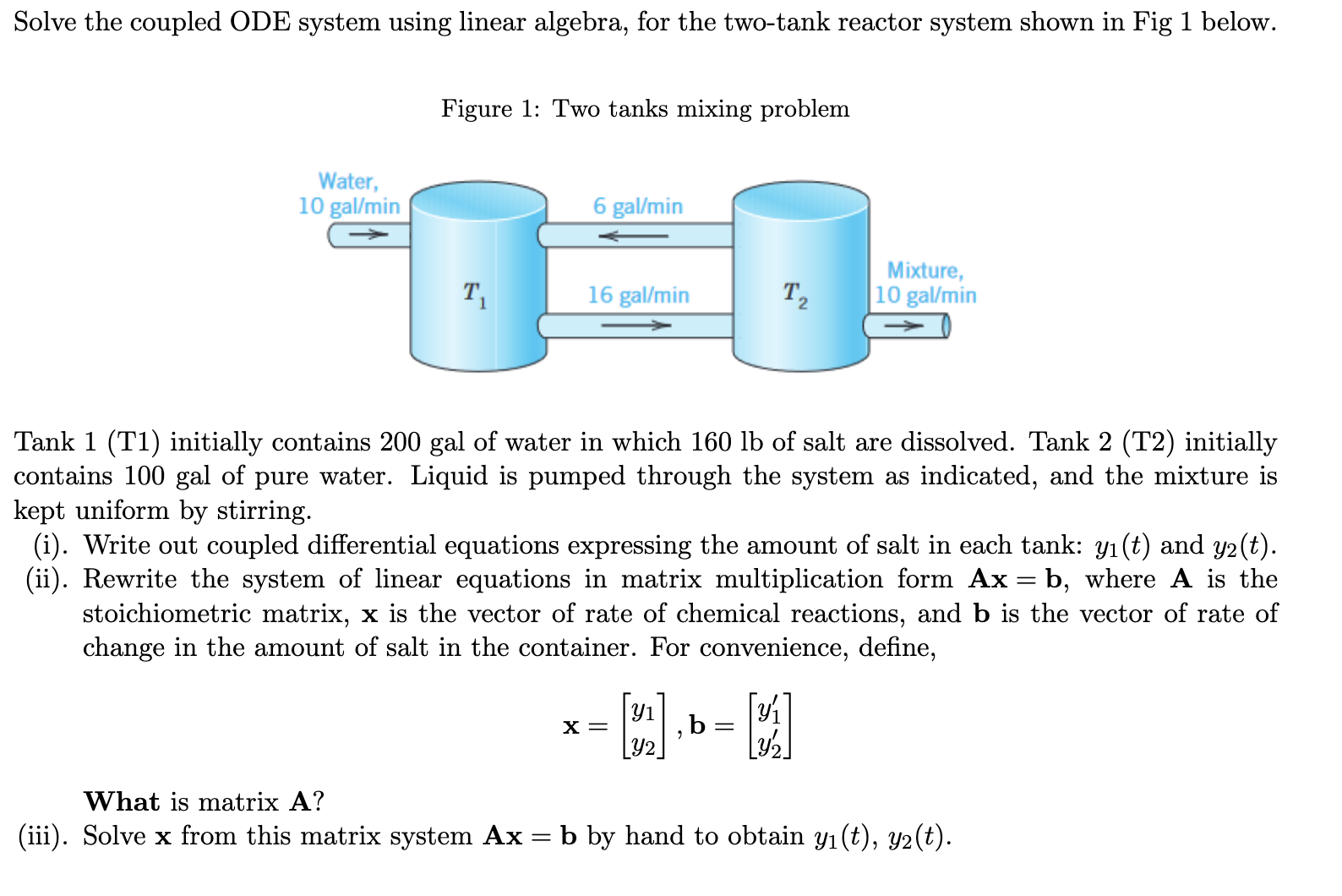 Solved Solve the coupled ODE system using linear algebra,