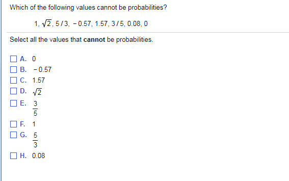 Solved Which of the following values cannot be | Chegg.com